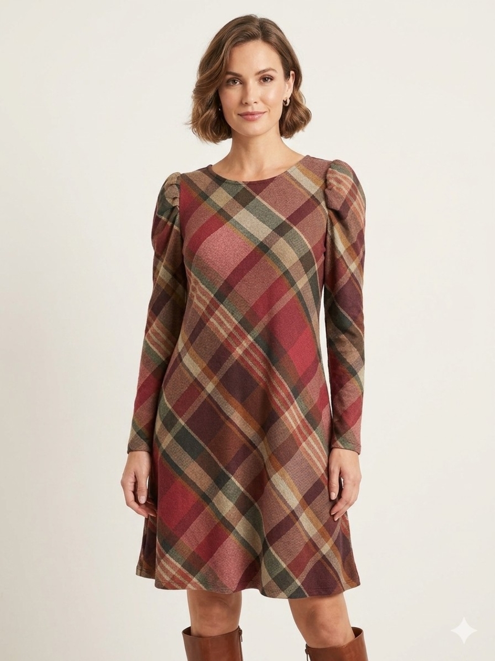 Est. 1946 Dress in a Red and Multicolor Plaid Pattern